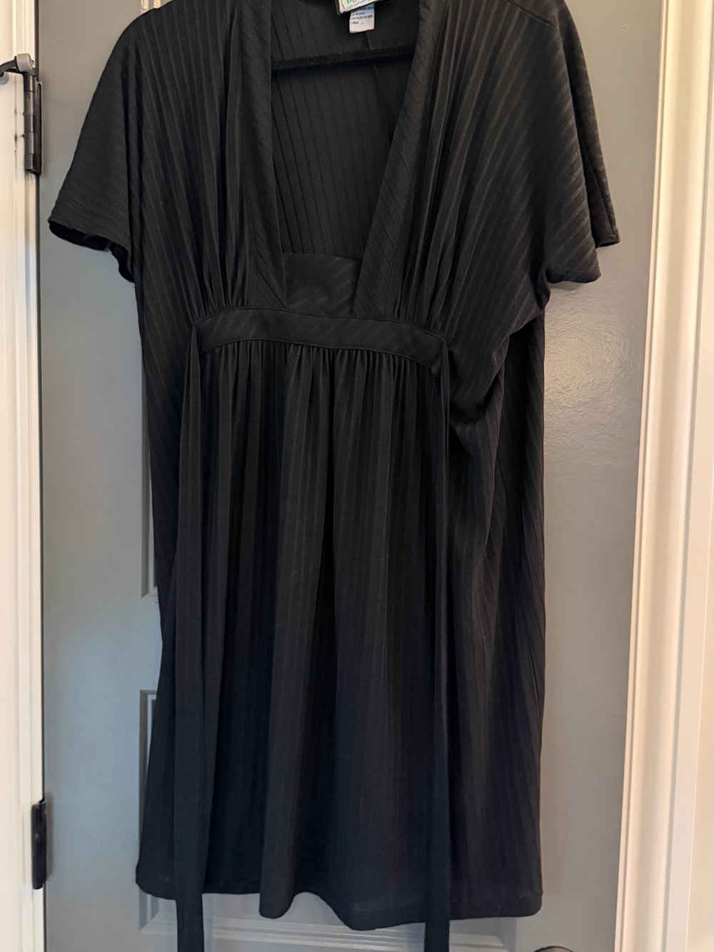 Black V-Neck Swim Coverup Tunic with Empire Waist tie L